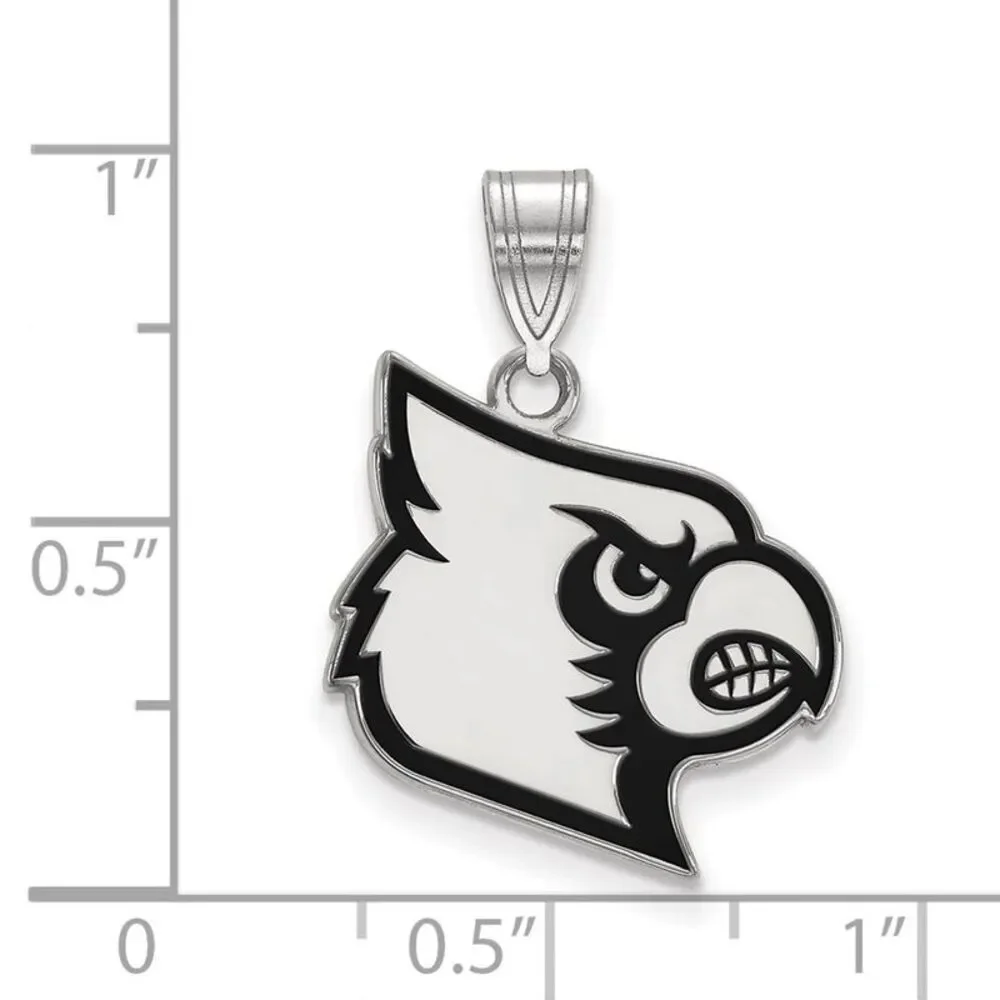 Sterling Silver Rhodium Plated U. of Louisville Large Enamel Pendant